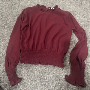 She + Sky Deep Red Smocked Blouse